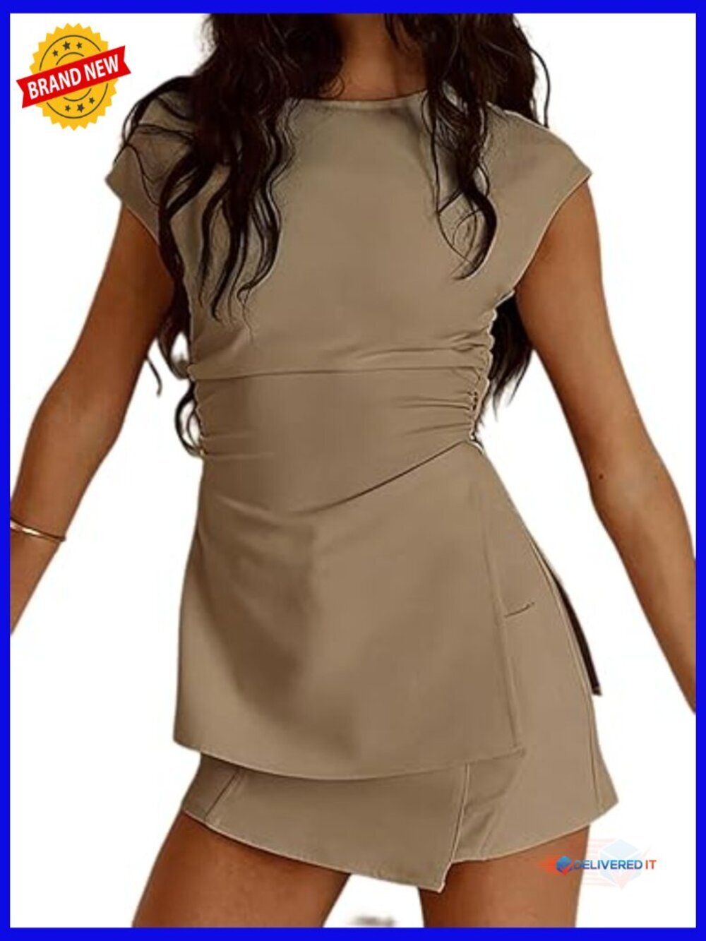 Two Piece Skirt Set Cap Sleeve Top Side Slit Asymmetrical Hem Going Out Outfit